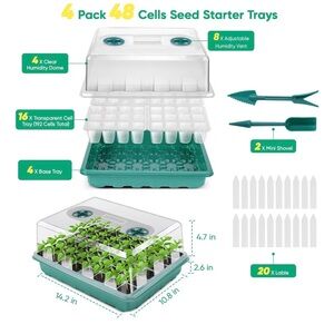 Seed Starter Tray Kit in Teal & Clear - 48 Cells, 4-Pack